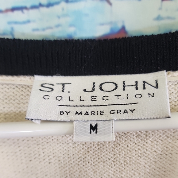 St. John Collection Black and Cream Striped Cardigan Size M - Picture 2 of 5